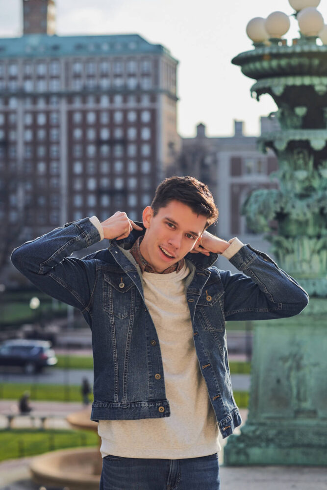 Fuji X Pro2 with xf 56mm f1.2 - Men's Fashion Photography with denim outfit around Columbia University - Model: Roberto