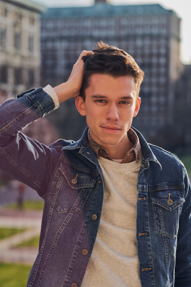 Fuji X Pro2 with xf 56mm f1.2 - Men's Fashion Photography with denim outfit around Columbia University - Model: Roberto