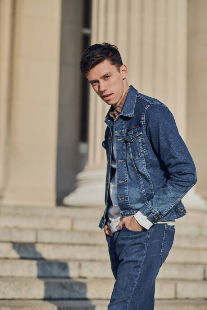 Fuji X Pro2 with xf 56mm f1.2 - Men's Fashion Photography with denim outfit around Columbia University - Model: Roberto