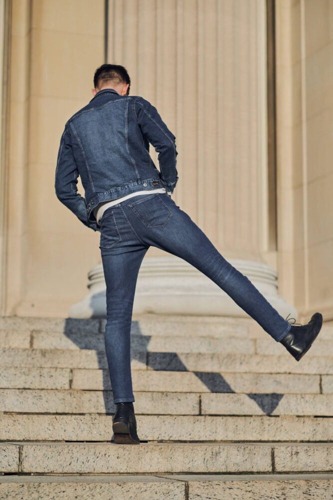 Fuji X Pro2 with xf 56mm f1.2 - Men's Fashion Photography with denim outfit around Columbia University - Model: Roberto