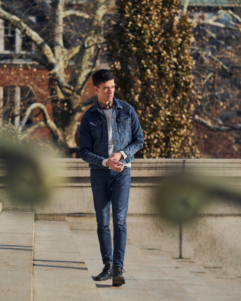 Fuji X Pro2 with xf 56mm f1.2 - Men's Fashion Photography with denim outfit around Columbia University - Model: Roberto