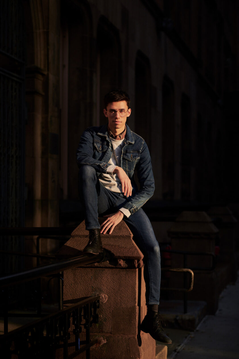 Fuji X Pro2 with xf 56mm f1.2 - Men's Fashion Photography with denim outfit around Columbia University - Model: Roberto
