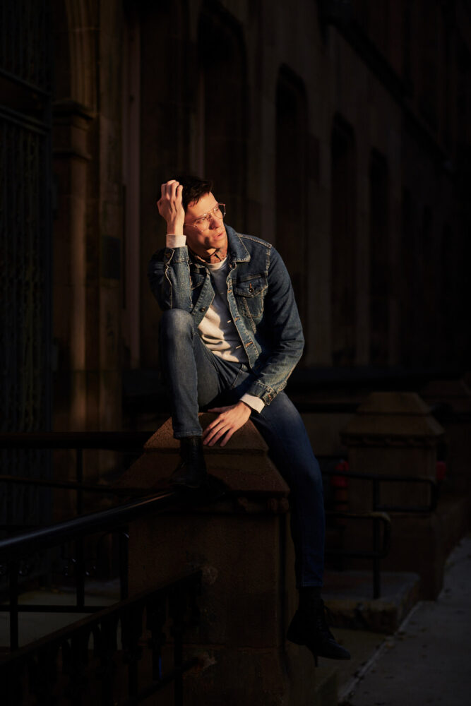 Fuji X Pro2 with xf 56mm f1.2 - Men's Fashion Photography with denim outfit around Columbia University - Model: Roberto