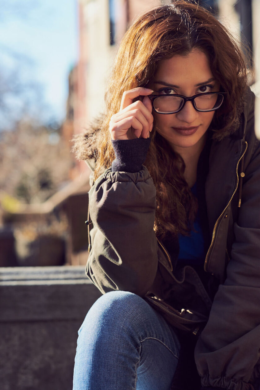 Fuji X Pro2 with xf 56mm f1.2 - Portrait Photography in Brooklyn New York around Prospect Part. Woman with glasses - Model: Andrea
