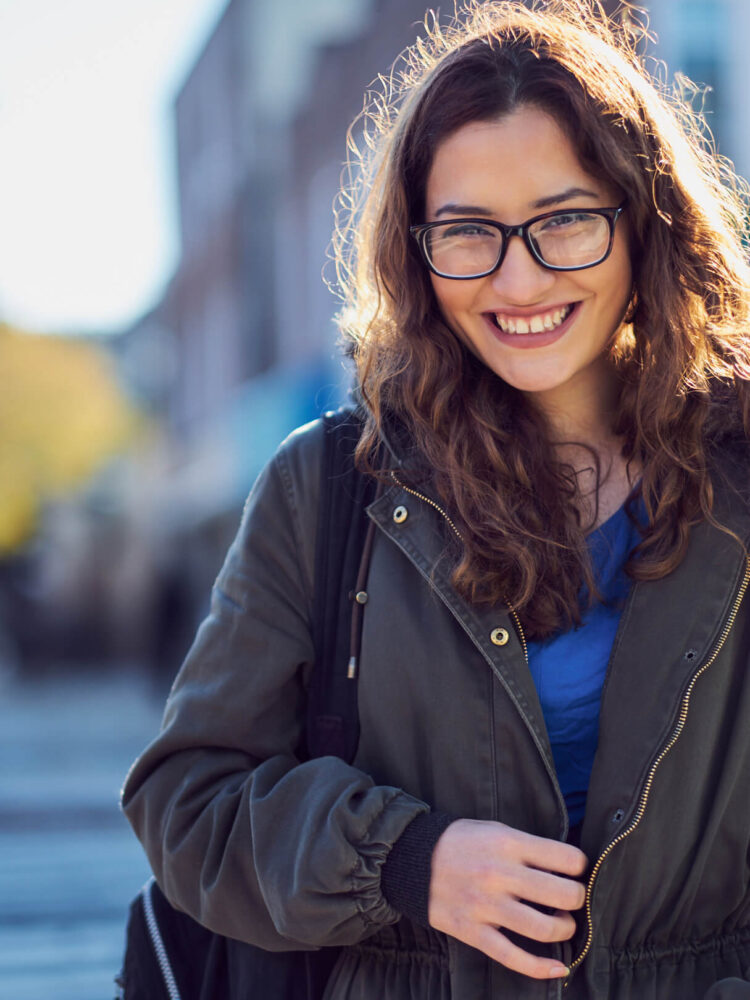 Fuji X Pro2 with xf 56mm f1.2 - Portrait Photography in Brooklyn New York around Prospect Part. Woman with glasses and a smile - Model: Andrea