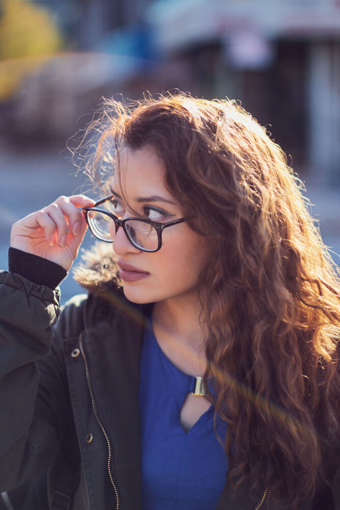 Fuji X Pro2 with xf 56mm f1.2 - Portrait Photography in Brooklyn New York around Prospect Part. Woman with glasses- Model: Andrea