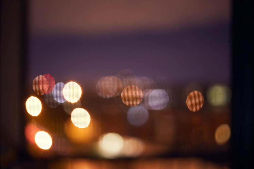 Canon 5D Mark iii with ef 50mm 1.8 - Night Photography through mesh window screen bokeh