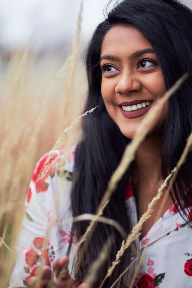 Fuji X Pro2 with xf 56mm f1.2 - Women's fashion portrait photography in Riverside Park grass field in new york - Model: Mousumi