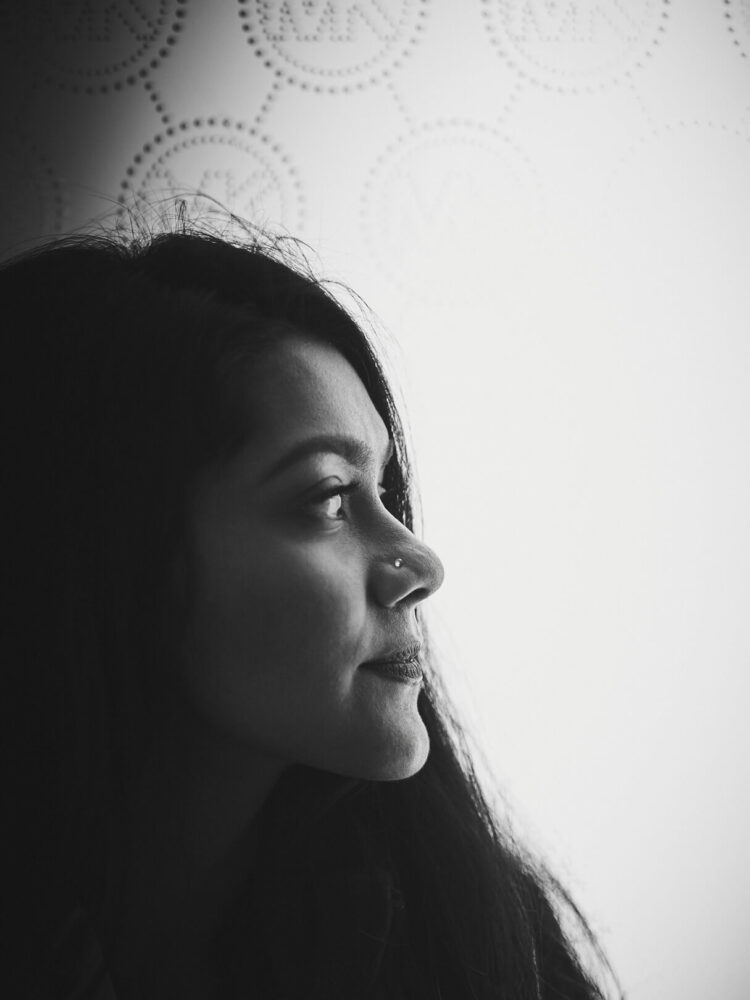 Fuji X Pro2 with xf 56mm f1.2 - Black and White women's fashion portrait photography in Columbus Circle New York - Model: Mousumi