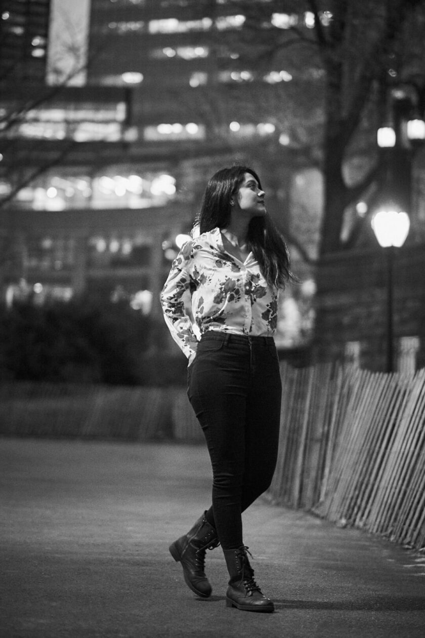 Fuji X Pro2 with xf 56mm f1.2 - Black and White women's fashion portrait photography in Central Park New York - Model: Mousumi 