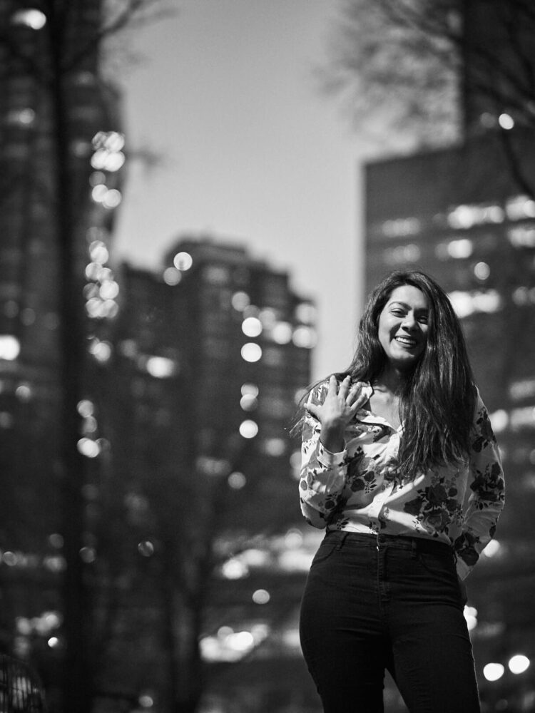 Fuji X Pro2 with xf 56mm f1.2 - Black and White women's fashion portrait photography in Central Park New York - Model: Mousumi