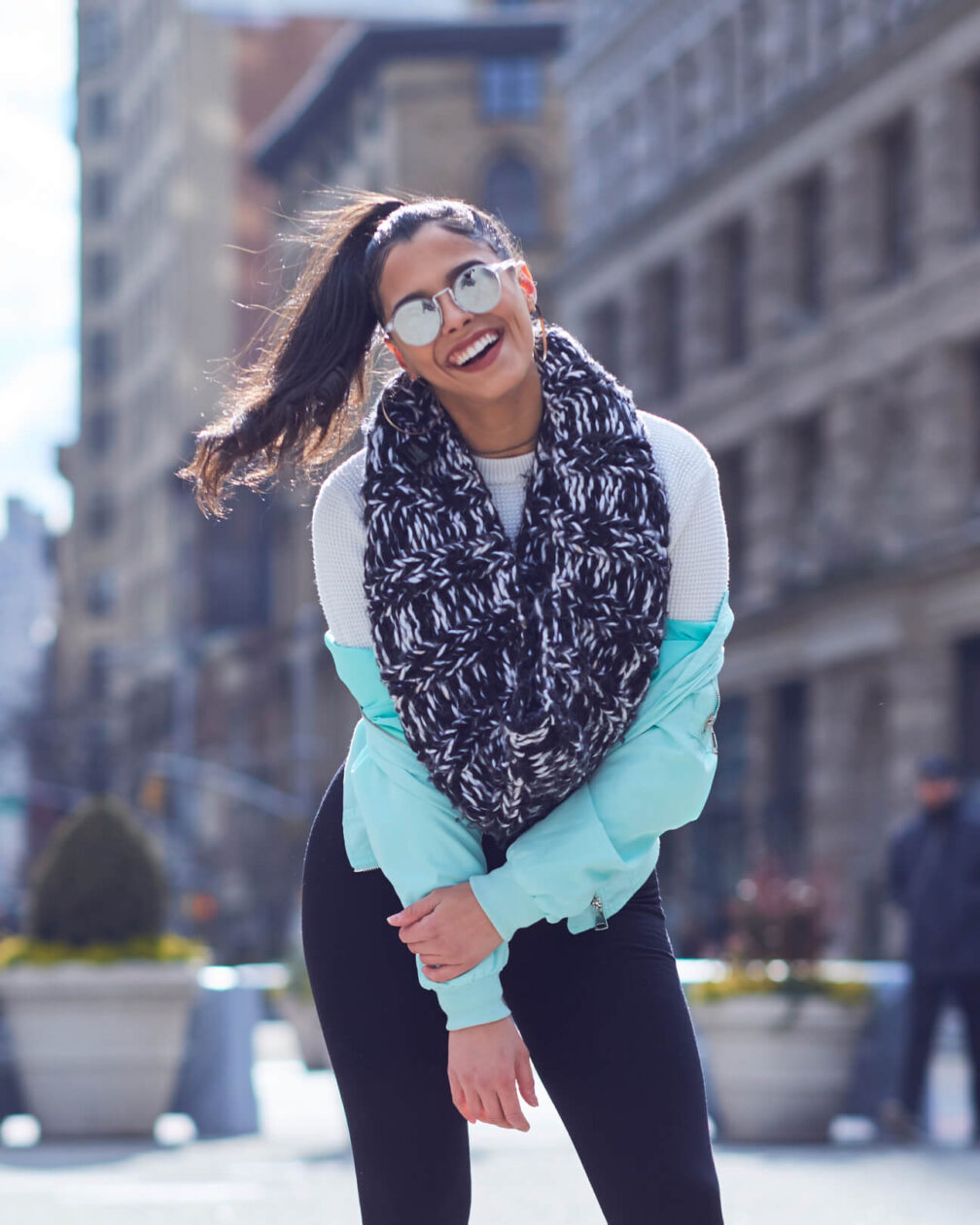 Emily - Flatiron District - Fashion Photography - New York - Woman with a scarf and sunglasses - Street Photography - Fuji X Pro2 with xf 56mm f1.2