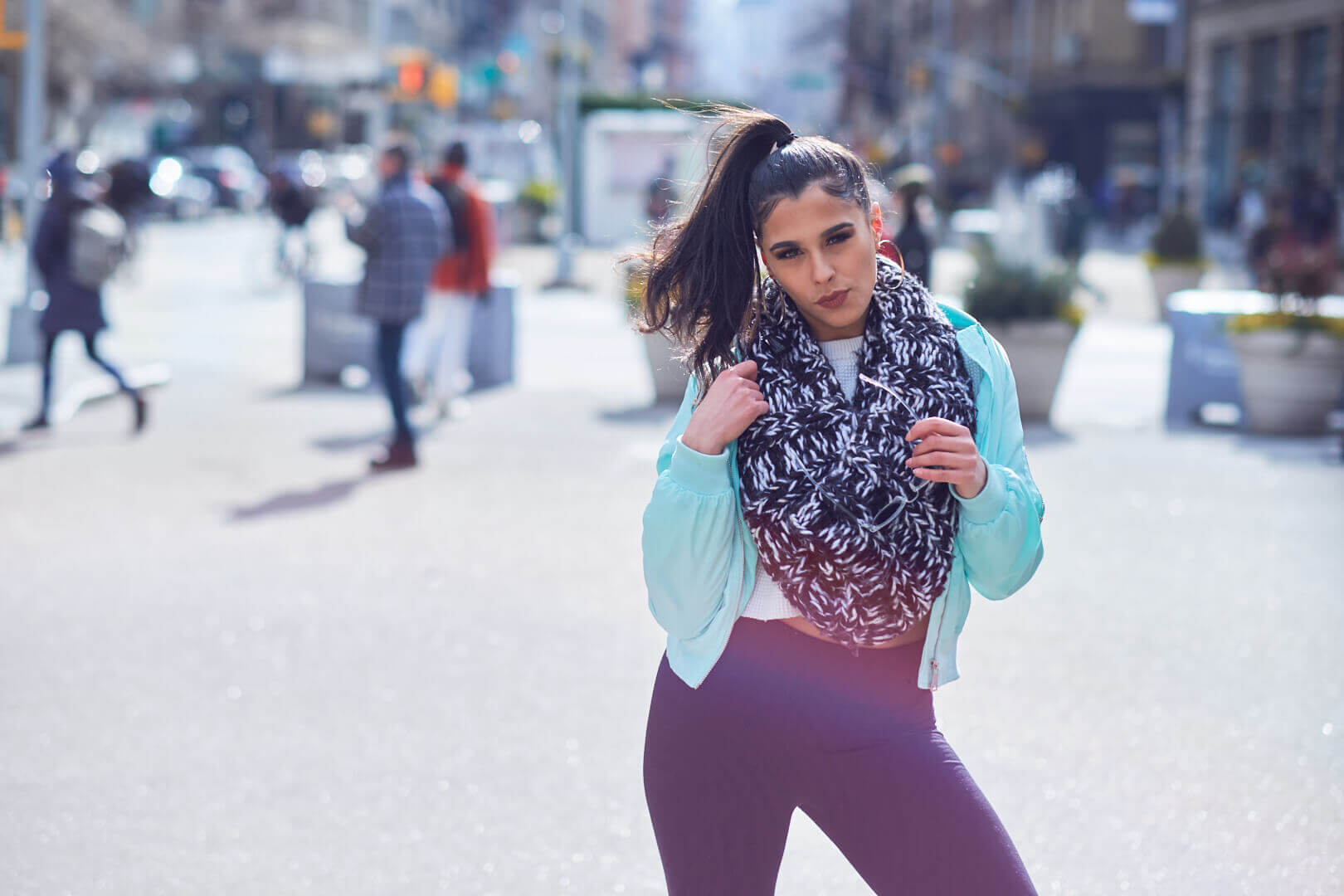 Emily - Flatiron District - Fashion Photography Poses - New York - Woman with a scarf and sunglasses - Portrait Photography Poses - Fuji X Pro2 with xf 56mm f1.2