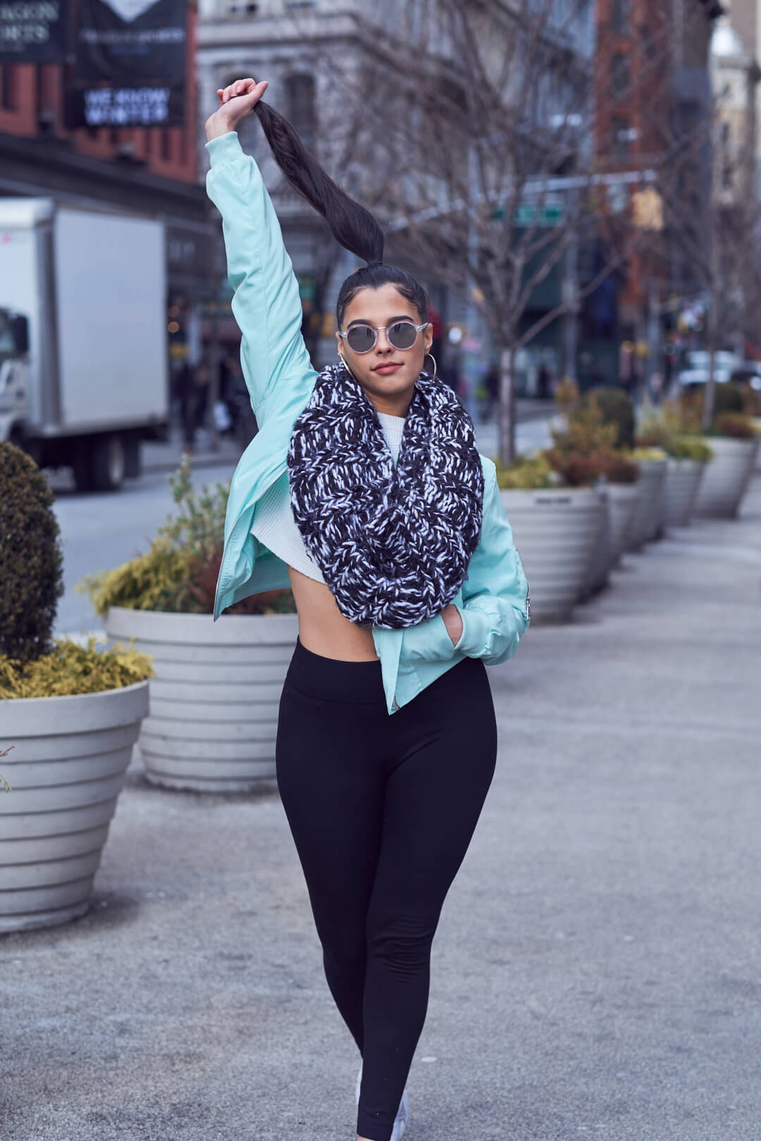 Emily - Flatiron District - Fashion Photography Poses - New York - Woman with a scarf and sunglasses - Portrait Photography Poses - Fuji X Pro2 with xf 56mm f1.2