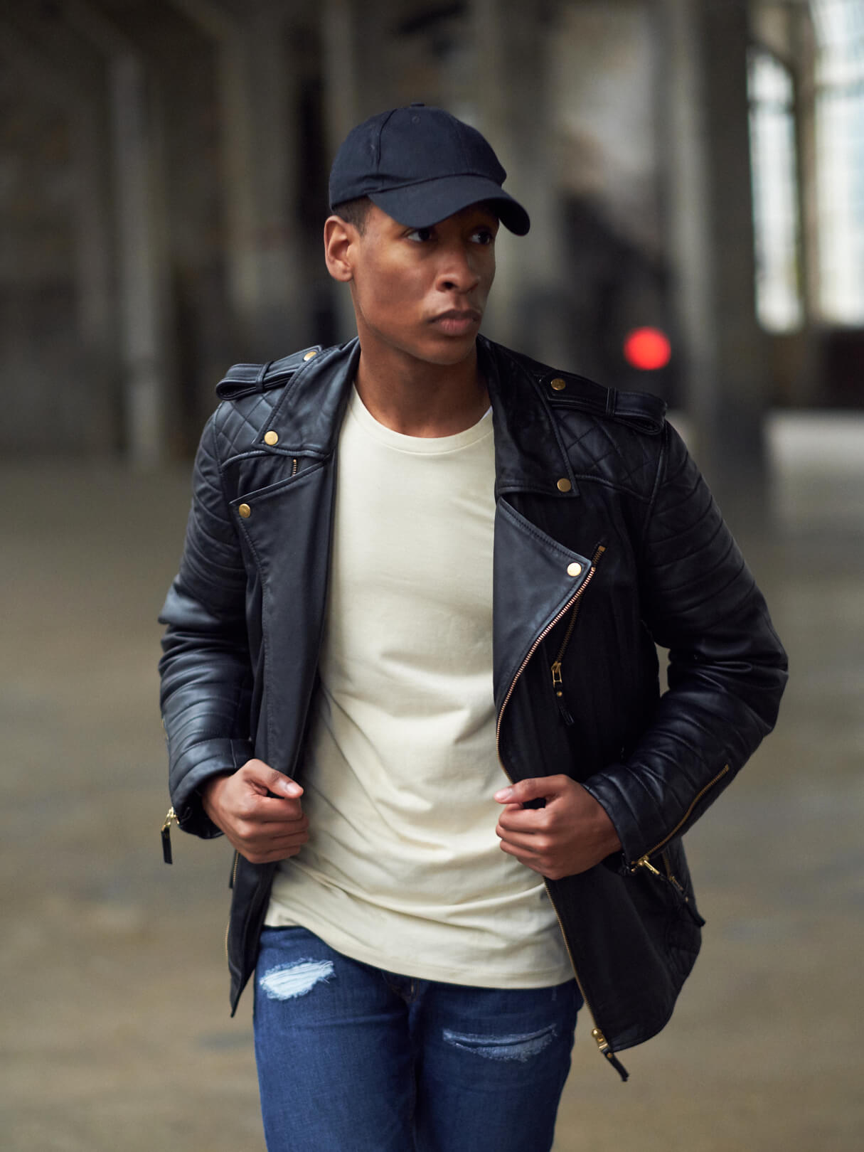 Dean - Men's Fashion, Male Model, Leather Jacket, Fashion Photography, Lifestyle Photography - Industry City Meetup - Fuji X Pro2 with xf 56mm f1.2