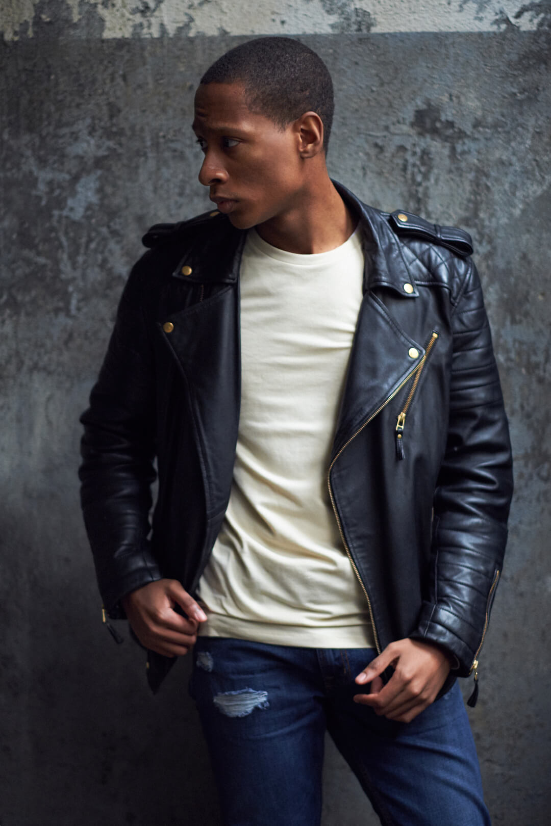 Dean - Men's Fashion, Male Model, Leather Jacket, Fashion Photography, Lifestyle Photography - Industry City Meetup - Fuji X Pro2 with xf 56mm f1.2