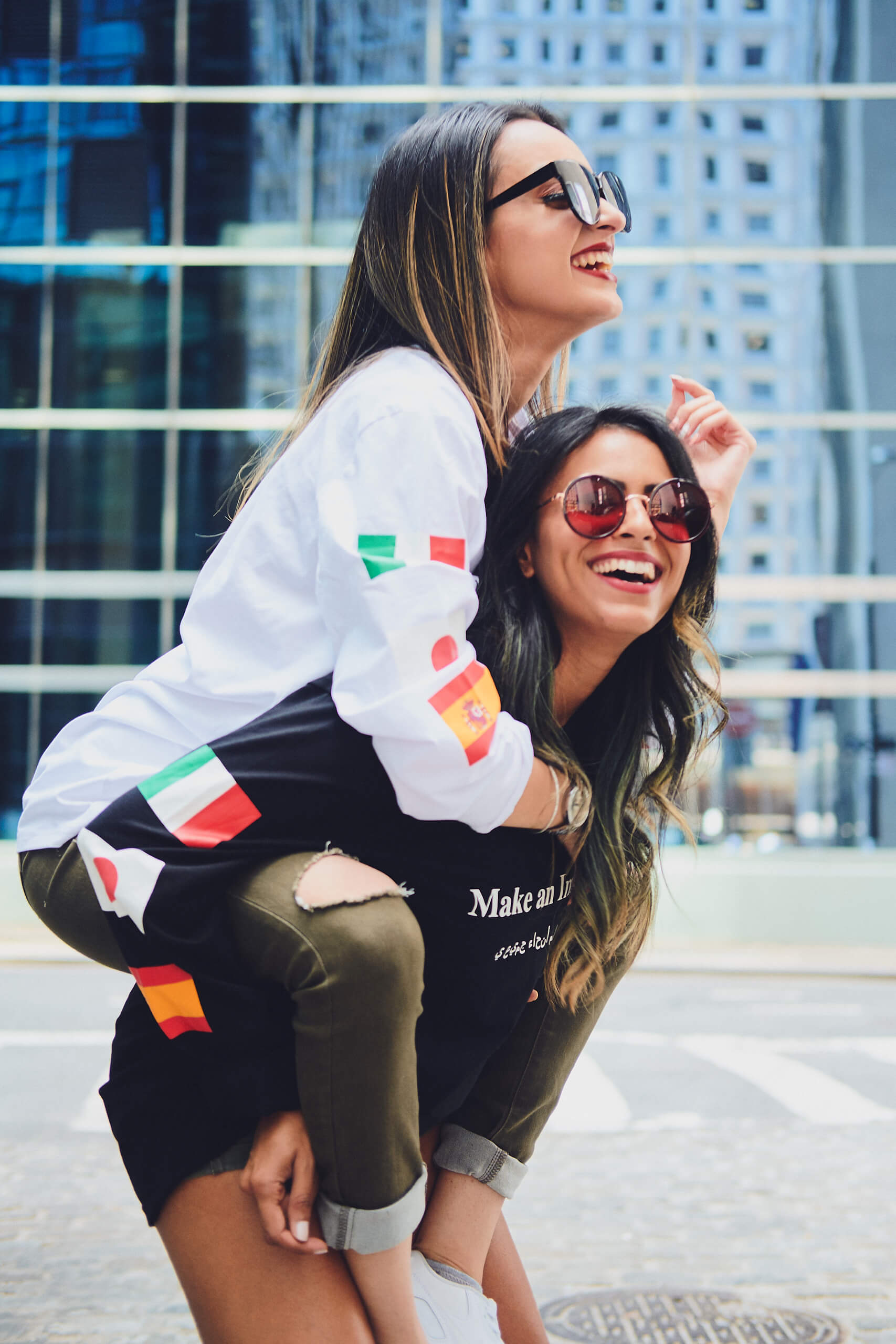 Avisha & Ramsha, wearing Ponzi Clothing Line - Fashion Product Photography - Lifestyle Photography - Urban Portrait Photography - New York Financial District