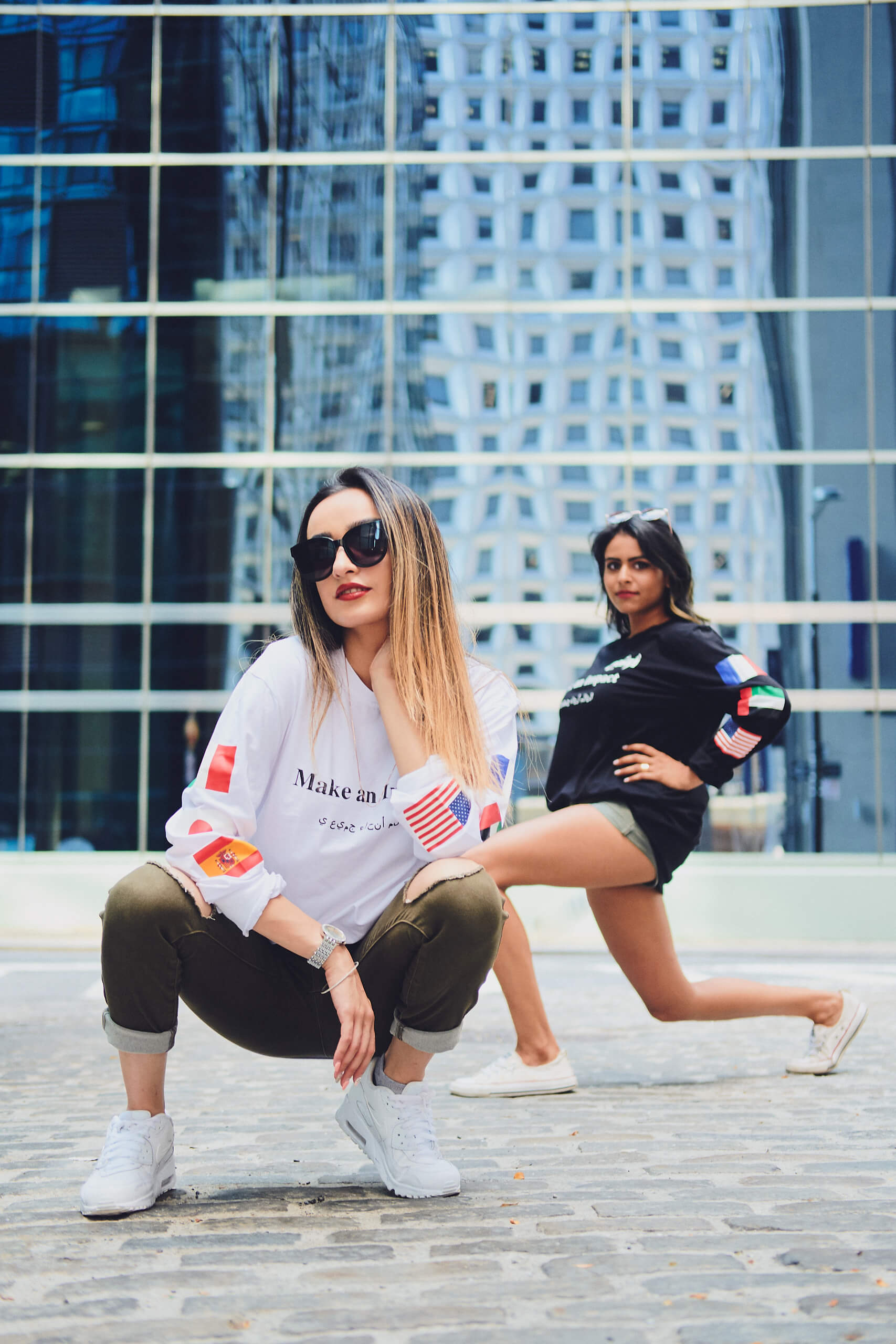 Avisha & Ramsha, wearing Ponzi Clothing Line - Fashion Product Photography - Lifestyle Photography - Urban Portrait Photography - New York Financial District