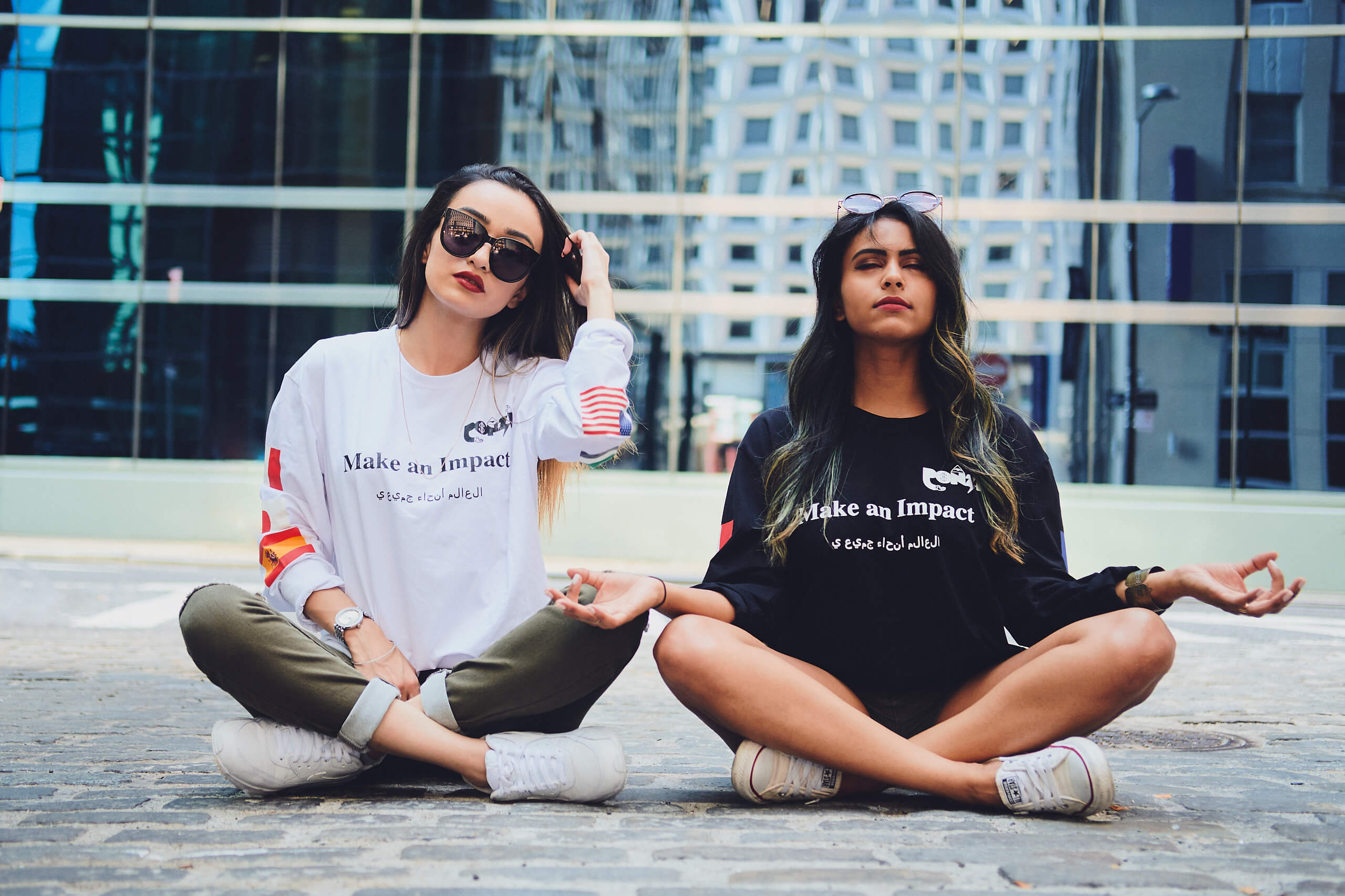 Avisha & Ramsha, wearing Ponzi Clothing Line - Fashion Product Photography - Lifestyle Photography - Urban Portrait Photography - New York Financial District