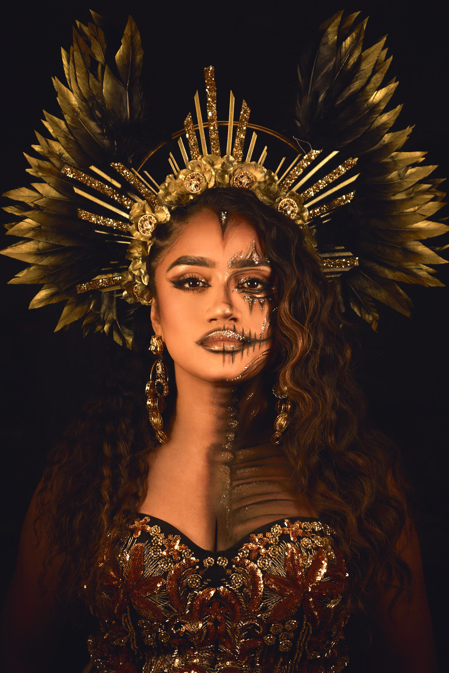 Dhara - Golden Skull Queen - Halloween Look - Elizabeth New Jersey - Portrait Session - Halloween Makeup Look