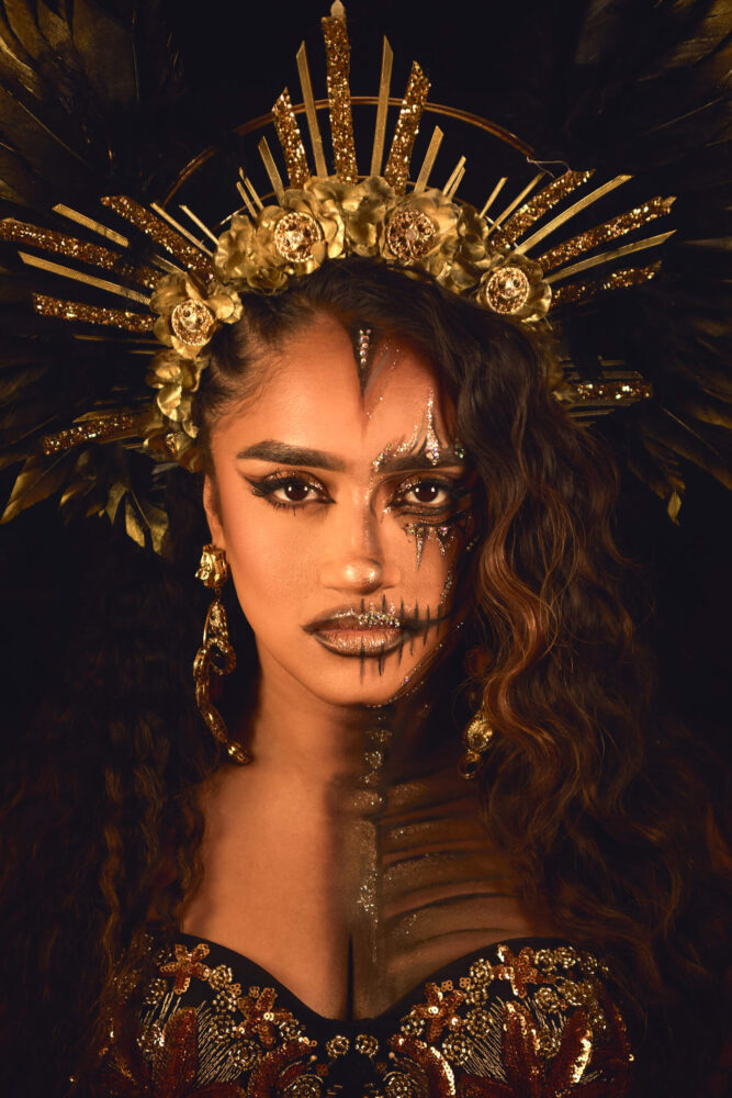 Dhara - Golden Skull Queen - Halloween Look - Elizabeth New Jersey - Portrait Session - Halloween Makeup Look